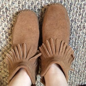 Light brown moccasin flats, worn twice.