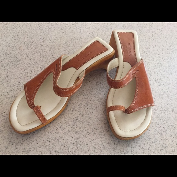 Shoes - Beautiful White and Tan Prada Clogs.