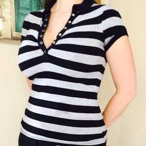Semi button-front black and grey top!