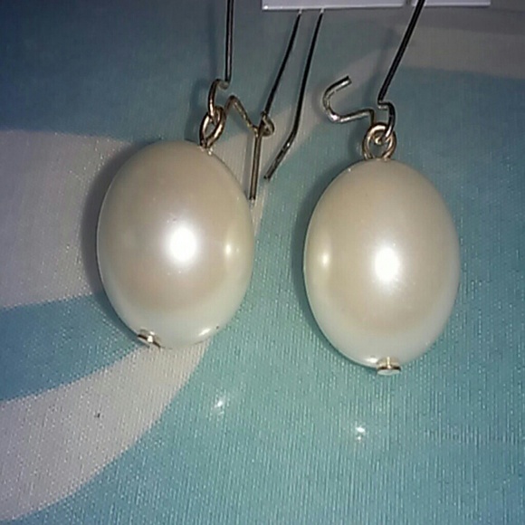 FAUX Pearls on Long Loop Wire Earrings