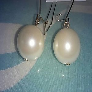 FAUX Pearls on Long Loop Wire Earrings