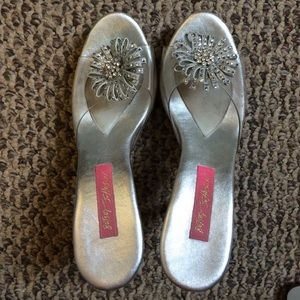 Silver three inch platform heels
