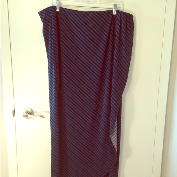 NWT Black and Navy Striped Wrap Maxi Skirt