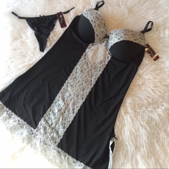 Black  and gray lace Chemise 2Pc Set