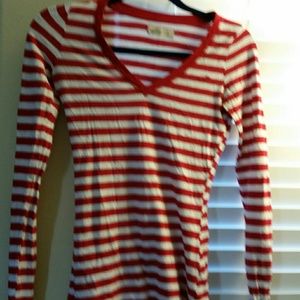 Hollister red and white striped long sleeve