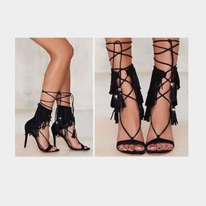 Lace up Fringe Heel