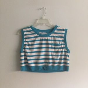 Vintage Teal and White Striped Crop Top