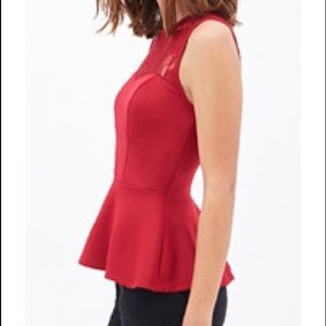 Red Lace Peplum Top