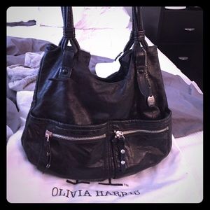 Olivia Harris black leather hobo bag