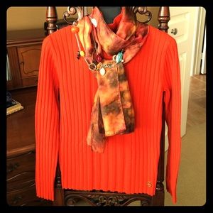 Classic Tory Burch Ribbed Mockneck Wool Sweater