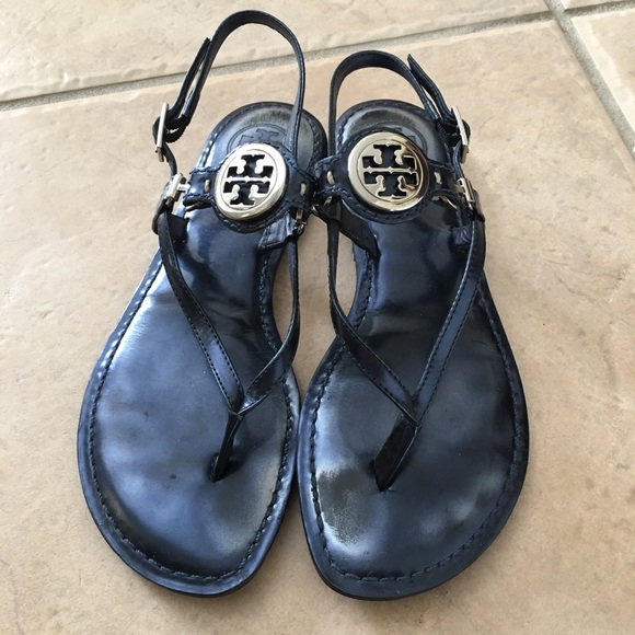 Tory Burch Navy Patent Leather Sandals