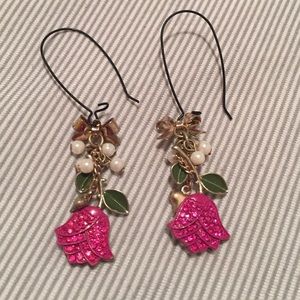 Betsey Johnson Dangle Rose Earrings