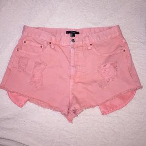 Forever 21 High-waisted coral denim shorts