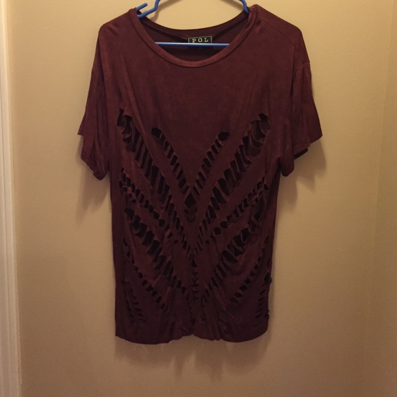 Maroon distressed V-neck