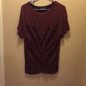 Maroon distressed V-neck