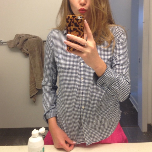 Blue and white checkered button down