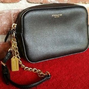 Coach Black Leather Wristlet!
