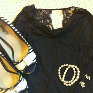 Open Lace Back Navy Top