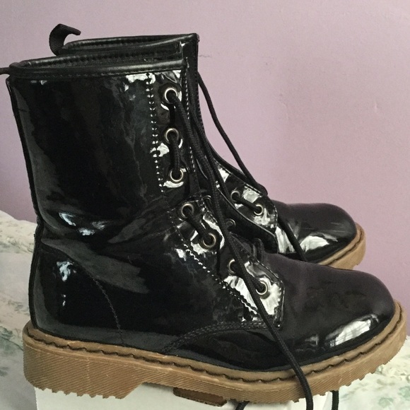 Wet seal black shiny boots.