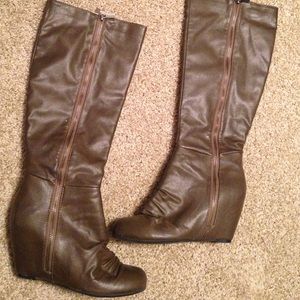 Brown wedge tall boots size 7