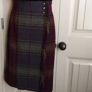Ralph Lauren Plaid Wool Wrap Skirt With Fringe