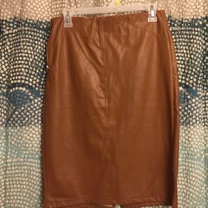 Golden brown faux leather skirt