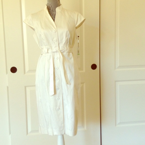White Calvin Klein dress with front buttons