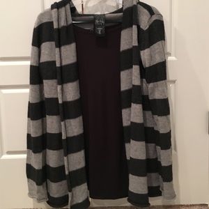Hooded gray and black striped sweater