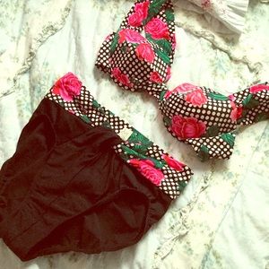 Roses and polka dots vintage two piece swimsuit