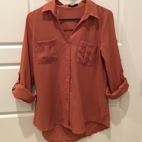Orange button up blouse