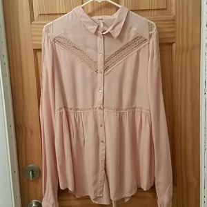 Baby Pink Long Sleeve Lace Button down