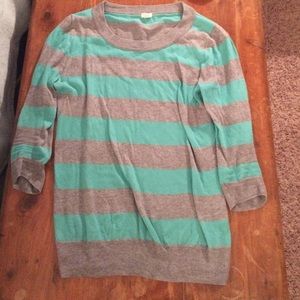 Cropped sleeve sweater, grey and teal, 100% cotton