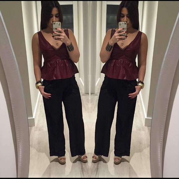 Mustard Seed Faux Leather Peplum Top - Picture 2 of 5