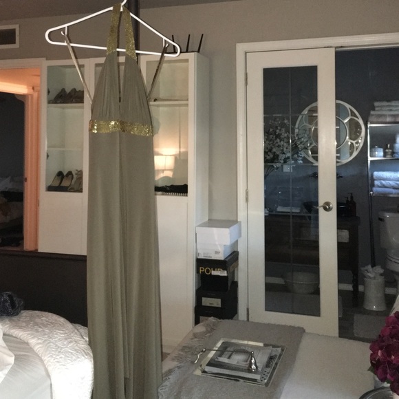 BCBG Petites Olive Green Halter Sequin Dress - Picture 1 of 4