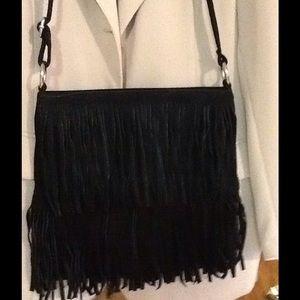 Black suede fringe crossbody purse