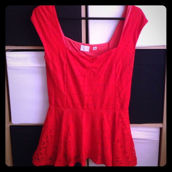 Red Anthropologie Peplum Top