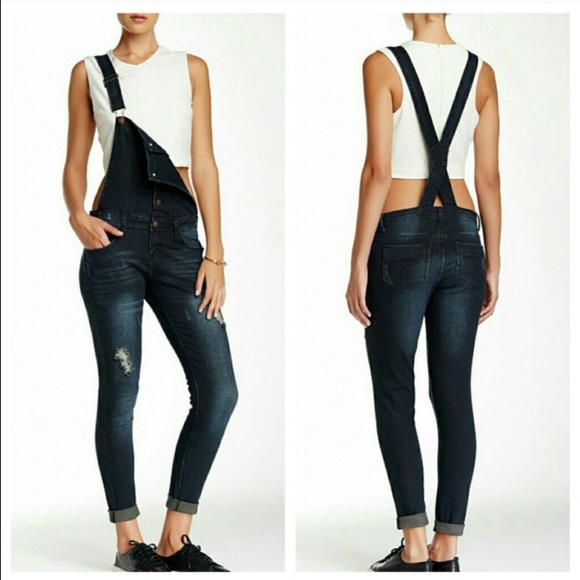 Dark Wash Distressed Denim Overall - nwot