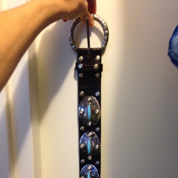 Brown belt with turquoise beading