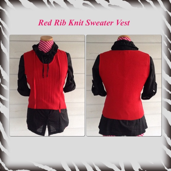 Red Rib Knit Sweater Vest