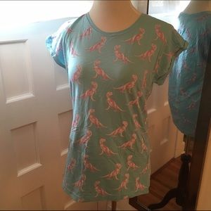 Worn By lt blue roll-sleeve trex dinosaur t-shirt