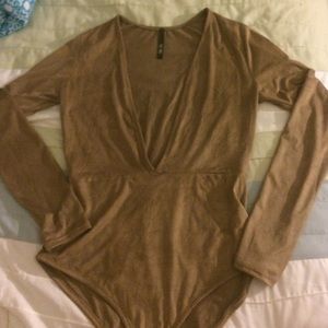 Softie Plunging Faux Suede Bodysuit