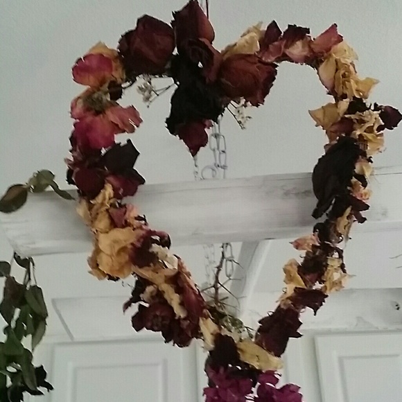 Handmade rose and rose petal heart wreath