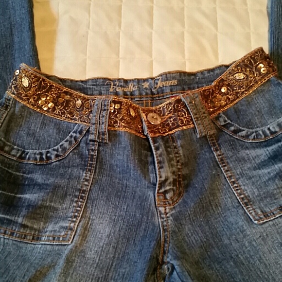 GLITTER WAISTBAND/ POCKETS DENIM JEANS