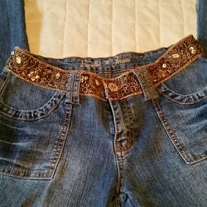 GLITTER WAISTBAND/ POCKETS DENIM JEANS