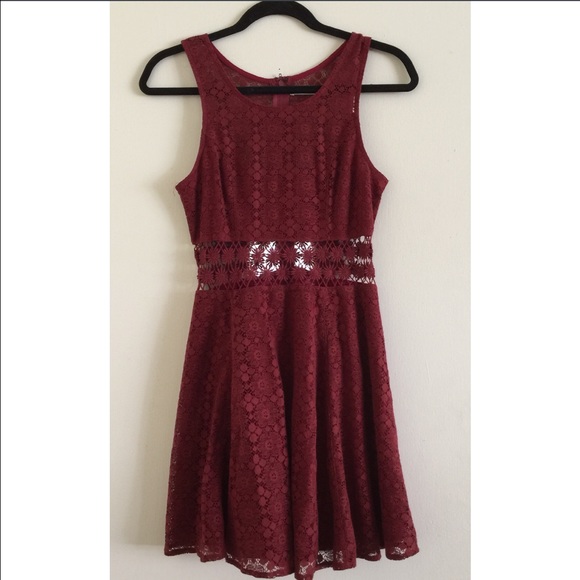 Maroon Floral Cutout Fit and Flair Dress
