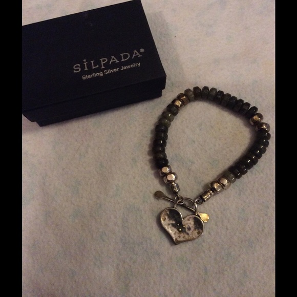 Silpada green stone and Sterling bracelet Heart