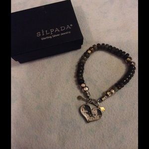 Silpada green stone and Sterling bracelet Heart