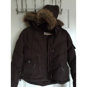 Calvin Klein Brown Jacket w/ Faux Fur Trim Hood