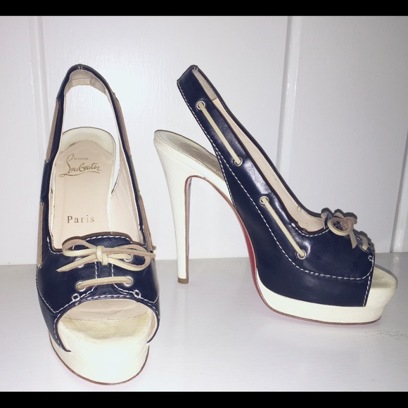 Christian Louboutins BLK/Wht sling backs