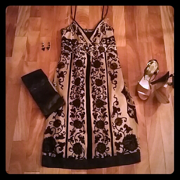 Beautiful Tan & black embroidered design dress